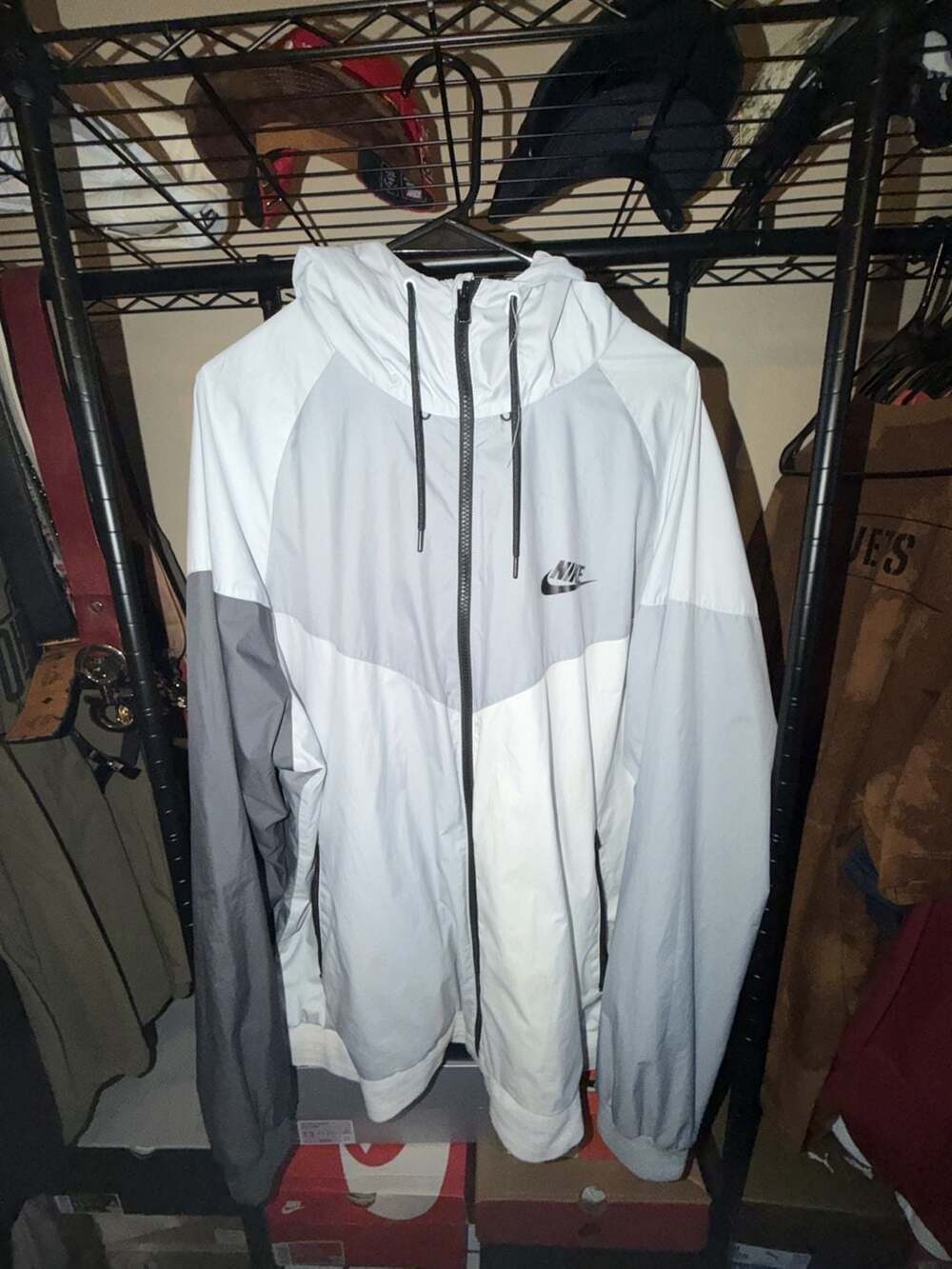 Nike Windrunner Hooded Jacket Size XXL Gray White Windbreaker